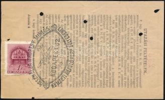 1942 Bp., BSZKRT átszállójegy, bélyeggel, reklámbélyegzéssel