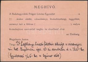 1939-1940 2 db lövészegyesületi meghívó versenyekre (Budahegyvidéki Polgári Lövész Egyesület, "...