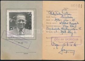 1958 Bp., Zetelaky Tibor vezérkari százados fényképes tenisz sportköri igazolvány