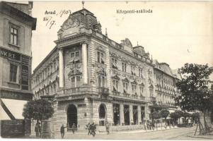 Arad, Központi szálloda és kávéház, Bloch H. üzlete. Kerpel Izsó kiadása / hotel, café, shops