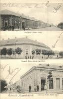 Nagymihály, Michalovce; Andrássy Dénes és Petőfi utca, Kossuth Lajos utcai sarokház,  Preusz Henrik üzlete / street views with shops