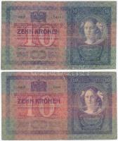 1904. 10K + 1904. 10K piros "MAGYARORSZÁG" felülbélyegzéssel T:III szakadás