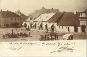 1899 Hátszeg, Hateg; Fő tér, B. Popovits, Groszeck Károly, Léb Adolf üzletei, Központi szálloda, piac / square, shops, hotel, market. photo