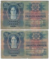 1913. 20K + 1913. 20K piros "MAGYARORSZÁG" felülbélyegzéssel T:III-