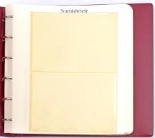 "BOREK NUMISBRIEFE" 6 gyűrűs, bordó színű berakó érmés, bankjegyes borítékokhoz, bankjegye...