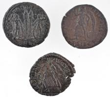 Római Birodalom 3db-os római rézpénz tétel a Kr. u. IV. századból, közte II. Constantius, I. Valenti...