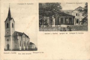 Pusztakalán, Kalán, Calan; Római katolikus templom, Igazgatói lak. Schoppell B. felvétele, Grausam L. kiadása / church, directorate's apartment (EK)