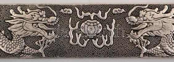 Tibeti ezüst "Zheng zhi" (Ag. 50% alatti ezüst tartalommal) sárkányos fali dísz, 22×2,5  c...