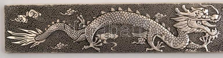 Tibeti ezüst "Zheng zhi" (Ag. 50% alatti ezüst tartalommal) sárkányos fali dísz, 22×2,5  c...