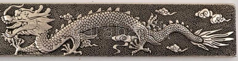 Tibeti ezüst "Zheng zhi" (Ag. 50% alatti ezüst tartalommal) sárkányos fali dísz, 22×2,5  c...