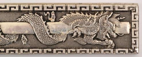 Tibeti ezüst "Zheng zhi" (Ag. 50% alatti ezüst tartalommal) sárkányos fali dísz, 22×2,5  c...