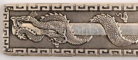 Tibeti ezüst "Zheng zhi" (Ag. 50% alatti ezüst tartalommal) sárkányos fali dísz, 22×2,5  c...