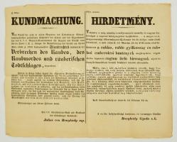 1858 Soproni rögtönítélő bíróság felállításáról szóló rendelet kétnyelvű hirdetménye. / Order about statarial tribunals, 35x43 cm