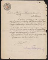 1897 Bp., A Magyar Vöröskereszt Egylet levele kórházi intézőnek az igazgatóság tagjainak (gróf Csekonics Endre és báró Babarczi Schwartzer Ottó) aláírásával