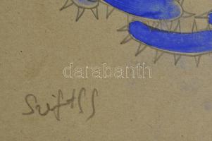 Szeift Béla (1944-2012): Lények. Vegyes technika, papír, jelzett, 38×30 cm