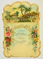 1900 Bp.V., A magyar Köztisztviselők Fogyasztási Szövetkezete dombornyomású litho díszes naptára, naptárbélyegzővel, szakadásokkal