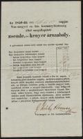 1850 Vas megye zsemle és kenyér árszabály hirdetmény, gróf Zichy Hermann (1814-1880) kormánybiztos, későbbi főkancellár aláírásával, 38,5x23,5 cm