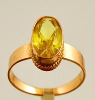 Arany (Au.) 14 k gyűrű citrin kővel, jelzett (szovjet), méret: 63, bruttó: 6 g