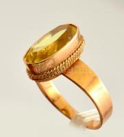 Arany (Au.) 14 k  gyűrű citrin kővel, jelzett (szovjet), méret: 63, bruttó: 6 g