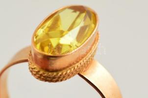 Arany (Au.) 14 k  gyűrű citrin kővel, jelzett (szovjet), méret: 63, bruttó: 6 g