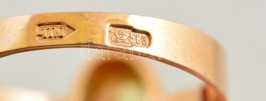 Arany (Au.) 14 k  gyűrű citrin kővel, jelzett (szovjet), méret: 63, bruttó: 6 g