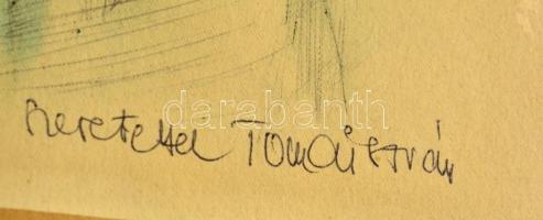 Tomai István (?-?): Női akt  és város. Toll, papír, jelzett, 33×21 cm