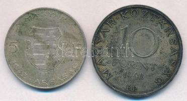 1947. 5Ft Ag "Kossuth" + 1948. 10Ft Ag "Széchenyi" T:2,2- patina