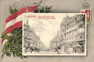 Budapest V. Kossuth Lajos utca, Takarékpénztár Rt. Magyar zászlós és címeres keret (fa)