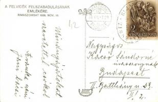 1938 Rimaszombat, Rimavska Sobota; bevonulás / entry of the Hungarian troops, trucks + Rimaszombat v...