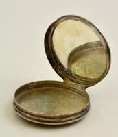 Ezüst(Ag) púdertartó tükör betéttel, jelzett, d: 5 cm, bruttó: 25,4 g