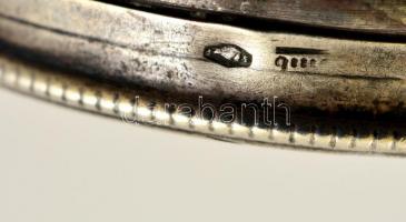 Ezüst(Ag) púdertartó tükör betéttel, jelzett, d: 5 cm, bruttó: 25,4 g