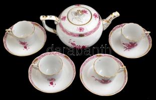 Herendi Apponyi mintás hiányos mokkás készlet, kézzel festett, jelzett, hibátlan, (5 db)