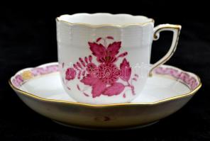 Herendi Apponyi mintás hiányos mokkás készlet, kézzel festett, jelzett, hibátlan, (5 db)