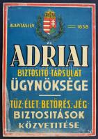cca 1920 Adriai Biztosító Társaság zománcozott fémtábla, Bruchsteiner és Fia, 26x36 cm