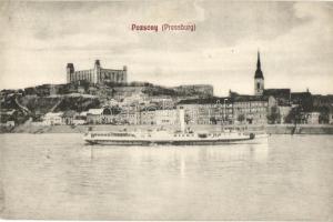 Pozsony, Pressburg, Bratislava; látkép, vár, gőzhajó / general view, castle, steamship (EK)