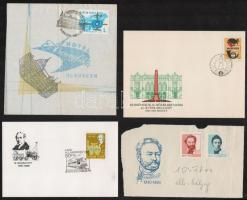 1960-1982 Emléklapok, levelezőlapok, borítékok, dedikált Philatelia Hungarica üdvözlőlap 1977-ből, Aranybika Hotelszalvéta bélyeggel, stb.