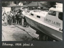 1959 Tihany, MTA Biológiai Kutatóintézete Lóczy Lajos nevű hajójának vízre bocsájtása, 11 db fénykép...