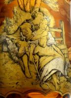 J.M. Pohl tervezte Moser borostyán váza, részben kézzel festett, jelzett, hibátlan, m:21 cm