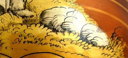 J.M. Pohl tervezte Moser borostyán váza, részben kézzel festett, jelzett, hibátlan, m:21 cm