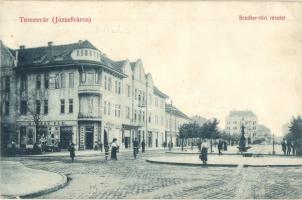 Temesvár, Timisoara; Józsefváros, Scudier tér, Krémer, Martin Pál és Dolveth Emil üzlete / square with shops (EK)