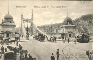 Budapest, Ferenc József híd, villamos, megrakott szerekek