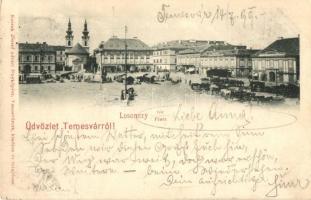 1899 Temesvár, Timisoara; Losonczy tér, piac. Kossak József fényképész / market square (Rb)