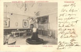 Temesvár, Timisoara; Hungária nagyszálloda, Olvasó terem, belső / hotel interior, reading hall