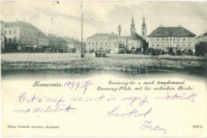 1899 Temesvár, Timisoara; Losonczy tér, Szerb templom, piac / square, church, market