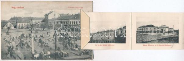 Nagykanizsa, Erzsébet királyné tér, piac, gyógyszertár. leporellolap laktanyákkal belül