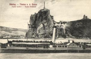 Dévény, Theben a. d. Donau, Devin; Árpád szobor, Ferdinand Max gőzös / Denkmal / statue, SS Ferdinand Max