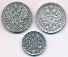 Orosz Birodalom 1910. 20k Ag + 1915. 20k Ag + 1916. 10k Ag T:1-,2
Russian Empire 1910. 20 Kopeks Ag...