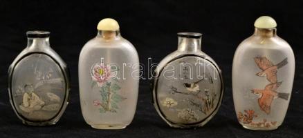 Kínai tubákos üvegek ( 4 db). Kézzel festett, kettőn apró csorbákkal, dugó hiány (2db), m:6-7 cm