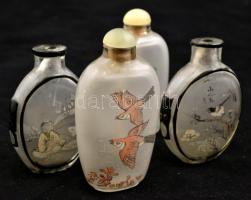 Kínai tubákos üvegek ( 4 db). Kézzel festett, kettőn apró csorbákkal, dugó hiány (2db), m:6-7 cm