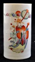 Jelzett kínai ecsettartó, kézzel festett, hibátlan, m:11 cm